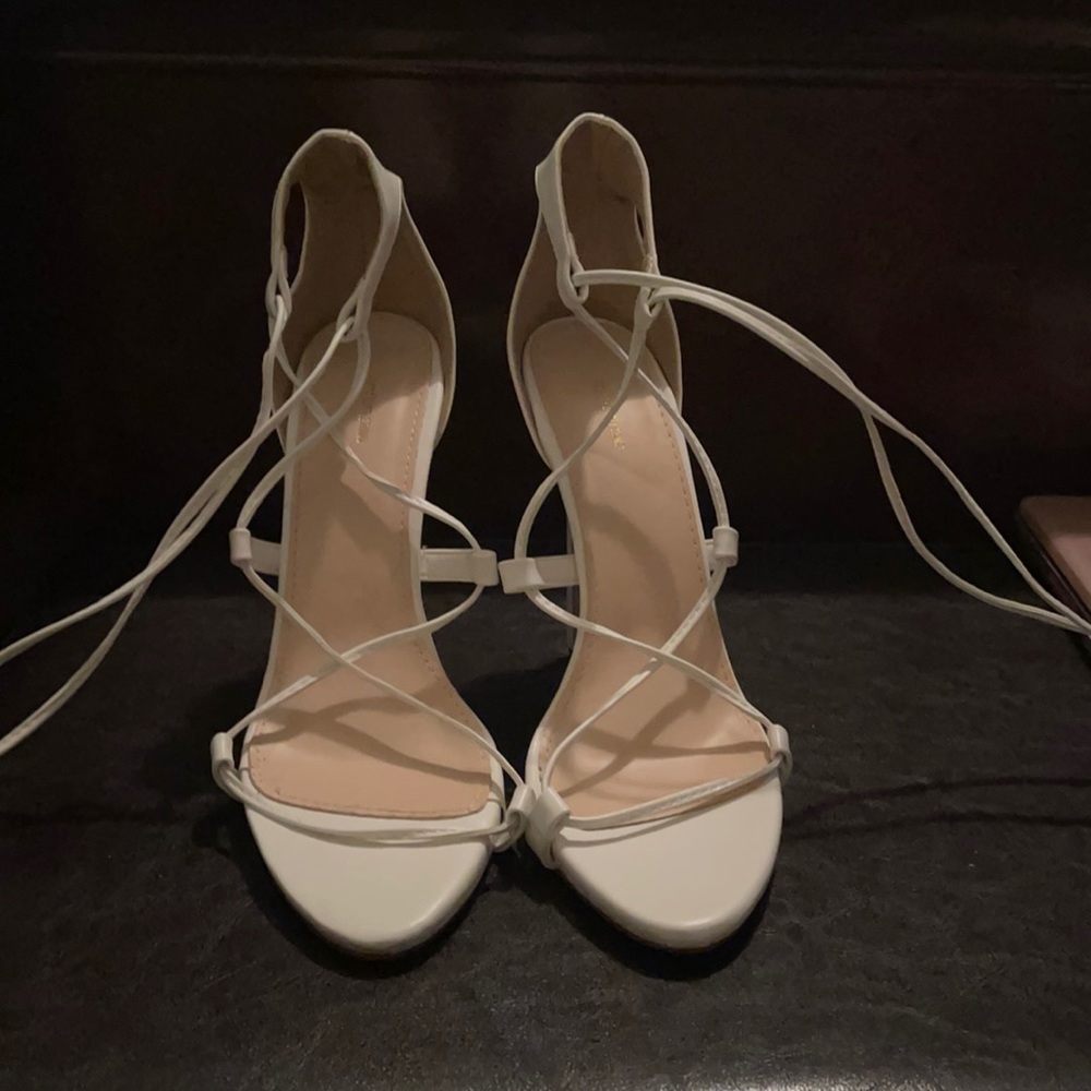 White/Off white lace up heels
